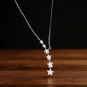 925 zilveren sterketting, ster lariat ketting sterhanger, vallende ster ketting, zirkonia edelstenen, T-vorm druppelketting, cadeau voor haar