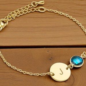 Personalised Initial and Birthstone Bracelet, Personalised Pendant Necklace, Initial Bracelet, Gift for Her, Gift for Mom, Jewellery Gift