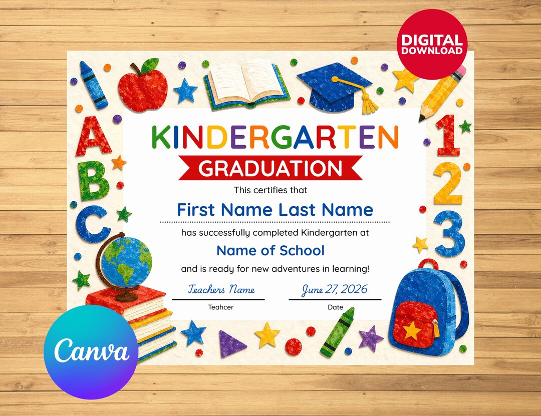 Kindergarten Graduation Diploma Template | Editable in Canva ...