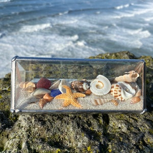 Seascape (2x5 inch Rectangle) ocean office and home decor, seashells, beveled glass, stained glass