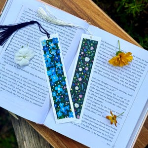 Set Of 2 Floral Bookmark Prints, Original Art, Flower Bookmarks, Spring Bookmarks, Handmade Bookmark Gift For Book Lovers, Canvas Bookmarks