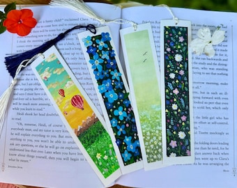 Handgeschilderde bloemenbladwijzerset: natuurkunstafdrukken, cadeau boekenliefhebber