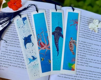 Handbemaltes Meeres Lesezeichen Set, Sea Life Art Prints, Geschenk für Buchliebhaber