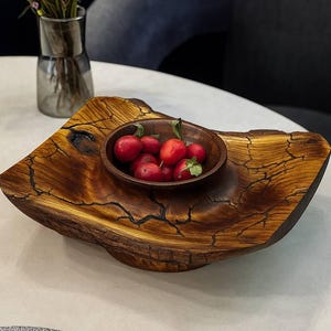 Handmade Wooden Serving Plate with Sauce Bowl – Mulberry Wood