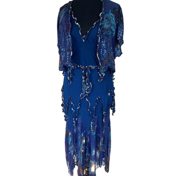 Vintage Carole Lee Blue Silk Sequin Outfit | 1980s Party Ensemble