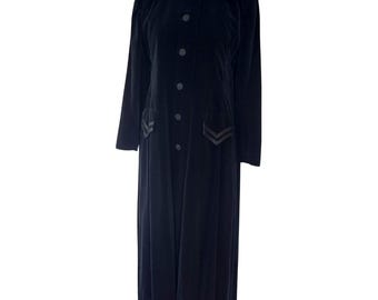 Vintage 1980s/ 90s Windsmoor Black Velvet Maxi Coat, Size 12 UK