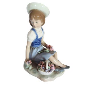 Lladro Figurine #1287 Girl with Flowers Basket | Vintage Spanish Porcelain Collectible | Mint Condition Home Décor Gift for Collector