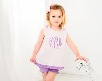 Girls Bloomer Set, monogrammed bloomer set, girls summer outfit, sk creations, pima cotton, monogram summer outfit