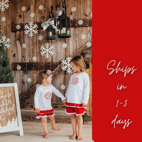 Girls Christmas Morning outfit, Monogrammed Christmas outfit, Sk Creations, pima cotton, play wear