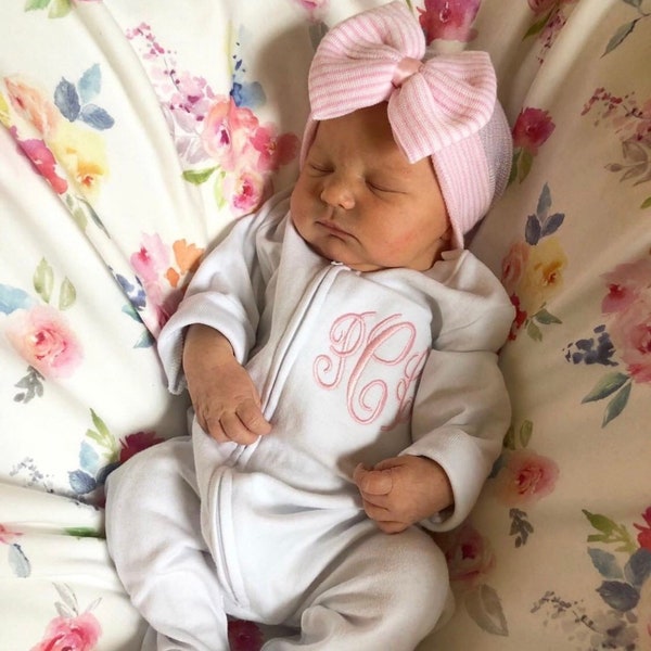 Baby coming home outfit, personalized baby boy, monogrammed baby girl, baby shower gift, preemie, newborn, zip footie, baby, ARB, LTC