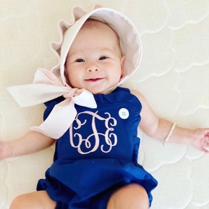 Monogrammed bubble, girls sunsuit, summer outfit, baby bubble, sk creations, ruffle bubble, monogram outfit, personalized romper, gift