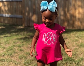 Monogrammed bubble, girls bubble, sunsuit, monogram summer outfit, sk creations, pima cotton, personalized girls outfit, sibling set