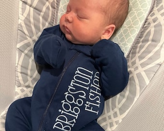 Baby boy coming home outfit, monogrammed coming home outfit, personalized footie, baby shower gift, zipper footie, zip outfit, LTC, baby boy