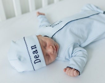 Baby boy coming home outfit, boy take home set, monogrammed coming home outfit, sk creations, pima cotton, baby boy footie, baby shower gift