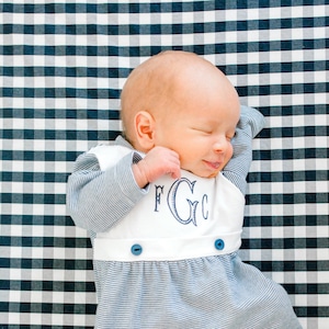 Baby boy coming home outfit, Monogrammed footie, monogram romper, Personalized Baby gift, pima cotton, shower, bib front navy, newborn photo