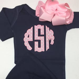 Baby girl coming home outfit, personalized gown, monogrammed gown and bow, appliqué, baby shower gift, newborn photo outfit