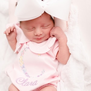 Monogrammed bubble, girls summer bubble, personalized, baby clothing, baby shower gift, ruffle collar, sk creations, pima cotton, p