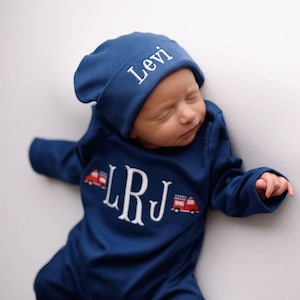 Fireman baby boy coming home outfit, firetruck baby shower gift, newborn fireman photo outfit, fireman baby gift