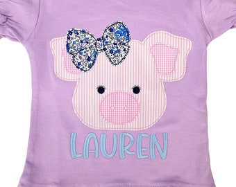 Pig Shirt, girls big shirt, personalized pig shirt