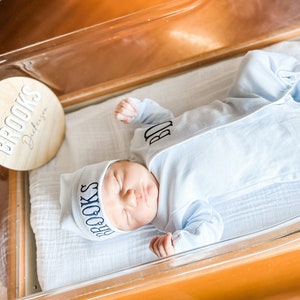 Baby boy coming home outfit, Monogrammed footie, Baby gift, Monogrammed sleeper, blue tiny stripes image 2