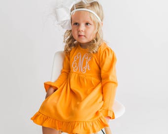 Girls Monogrammed Dress, Toddler fall outfit, picture outfit, tennessee vols outfit, Monogram christmas dress, picture outfit, birthday, BB