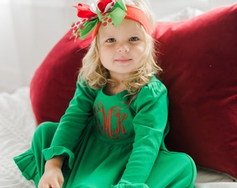 Girls Monogrammed Christmas Dress, Toddler winter outfit, picture outfit, Monogram christmas dress, picture outfit, birthday gift, BB