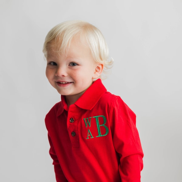 Boys monogrammed polo, boys Christmas shirt, monogram boys shirt, toddler Christmas outfit, matching boys shirts, sibling shirts