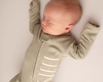 baby boy coming home outfit, zip footie, sk creations, loved baby