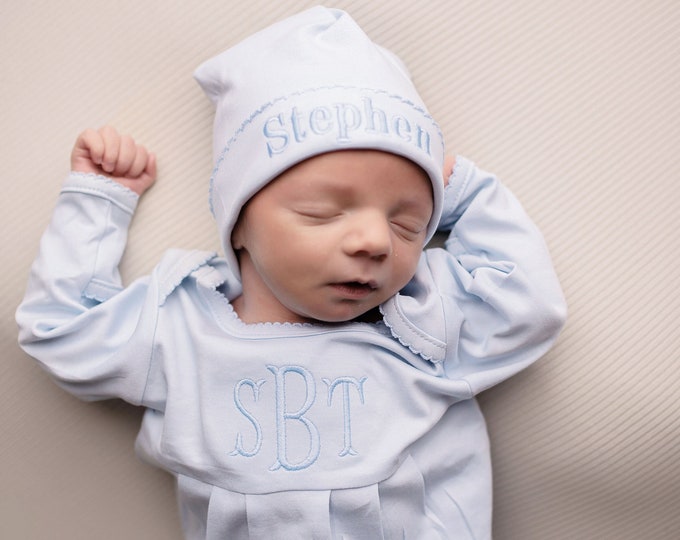Baby Boy Coming Home Outfit Monogrammed Gown Boys Gown Sk Etsy