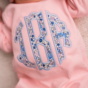 Baby girl coming home outfit, hospital outfit, monogrammed, personalized, sk creations, pink ruffle
