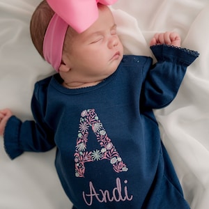 Baby girl coming home outfit, personalized baby girl romper, newborn coming home outfit, floral initila romper, custom baby shower gift