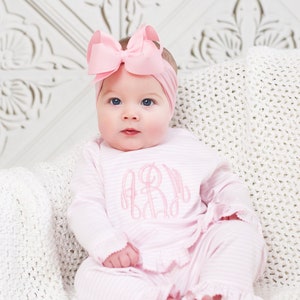 Baby girl coming home outfit, monogrammed newborn take home outfit, Personalized Baby gift, baby girl clothing, pink stripes outfit