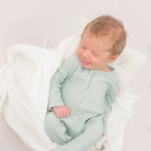 Baby boy coming home outfit, Monogram newborn footie, newborn picture outfit, monogram baby clothing, baby boy, sage waffle, zip footie