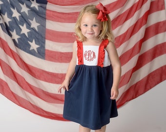 Girls Patriotic outfit, fourth of july outfit, 4th monogrammed dress, bubble, personalized outfit, girls clothing,  birthday outfit,