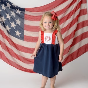 Girls Patriotic outfit, fourth of july outfit, 4th monogrammed dress, bubble, personalized outfit, girls clothing,  birthday outfit,