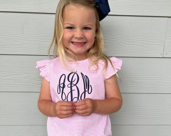 Girls monogrammed shirt, flutter sleeve shirt, girls super soft shirt, sk creations, pima cotton