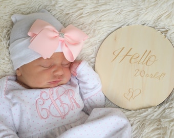 Baby girl coming home outfit,Monogrammed gown,Personalized Baby gift,Monogrammed sleeper,pima cotton, newborn pictures, shower gift,pink dot