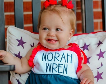 Girls ourth of july outfit, 4th, patriotic outfit, monogrammed bubble, personalized sunsuit, baby girl clothing,  birthday outfit