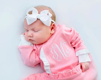 Baby girl coming home outfit, personalized coming home outfit, ruffle footie