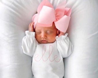 Baby girl coming home outfit, monogrammed ruffle romper, newborn outfit, sk creations, Preemie, Newborn