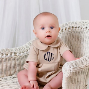 Monogrammed baby boy bubble, boy Easter outfit, personalized boys sunsuit, boys picture outfit, preppy baby boy clothing, baby shower gift