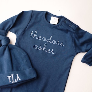 Baby Outfit für Junge, nach Hause kommen Outfit, Monogramm Strampler, Strampler mit Monogramm, Pima Baumwolle, Baby Geschenk