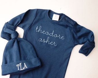 Baby boy coming home outfit newborn, monogrammed coming home outfit, monogram romper, sk creations, Pima Cotton, baby gift