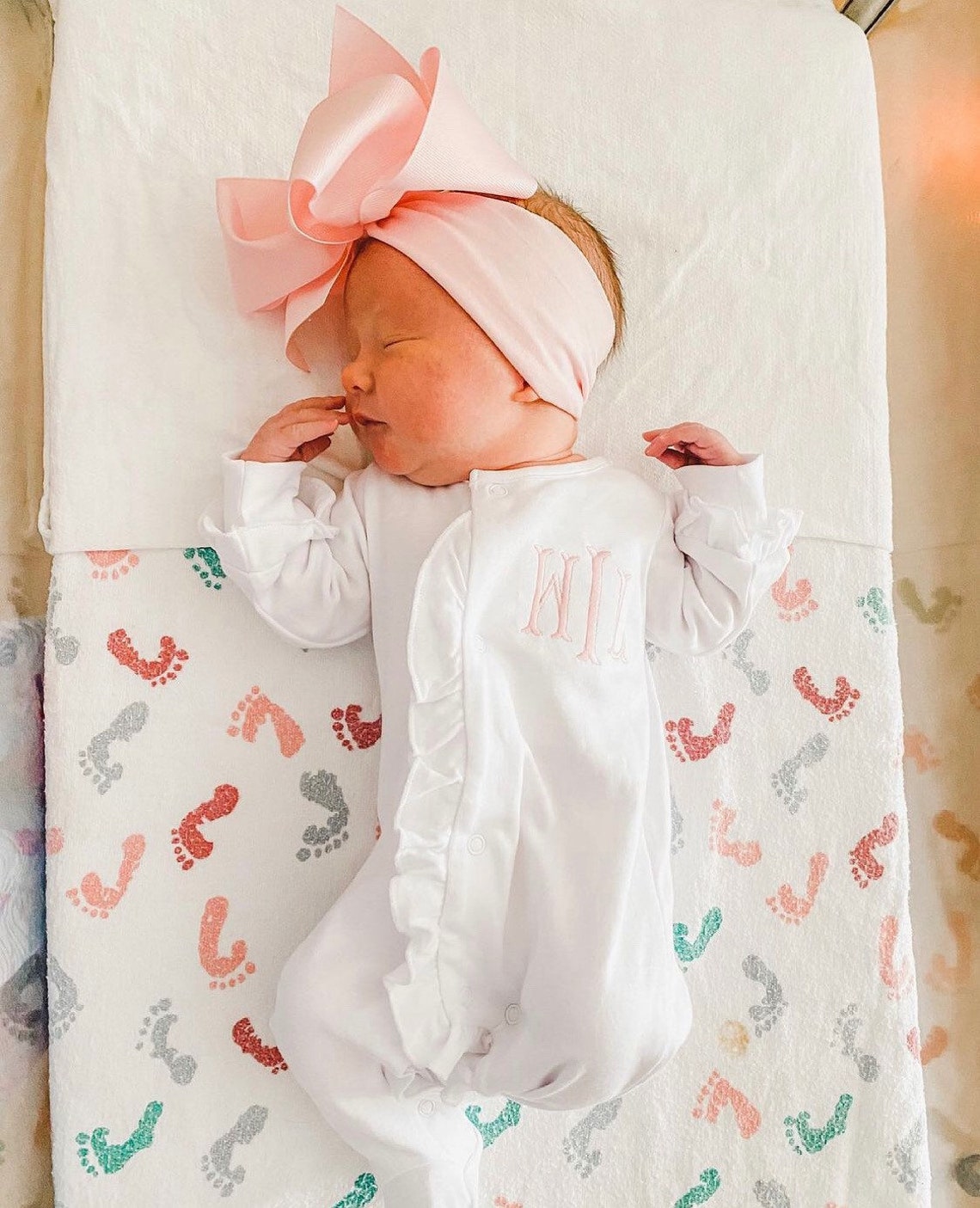 Baby girl coming home outfit monogrammed footie ruffle Etsy