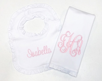 Monogrammed bib, monogrammed burp cloth set, newborn gift, baby shower gift, arb, burp cloth, bib, custom, personalized, girl, boy