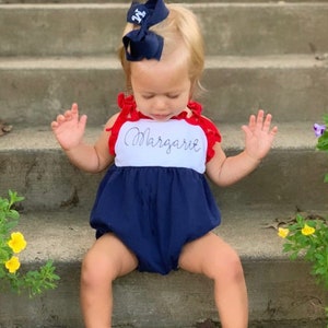 Girls Romper, fourth of july outfit, 4th, patriotic outfit, monogrammed bubble, personalized sunsuit, baby girl clothing,  birthday outfit