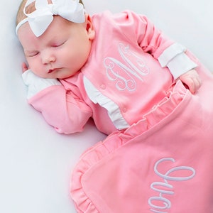 Baby girl coming home outfit, personalized coming home outfit, ruffle footie