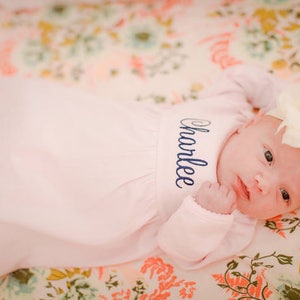 Baby girl coming home outfit, Monogrammed gown, Personalized Baby gift, Monogrammed sleeper, pima cotton, newborn pictures, shower gift image 6
