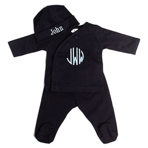 Baby boy coming home outfit, monogrammed coming home outfit, newborn coming home outfit, kimono set, pima cotton, sk creations, navy kimono image 5