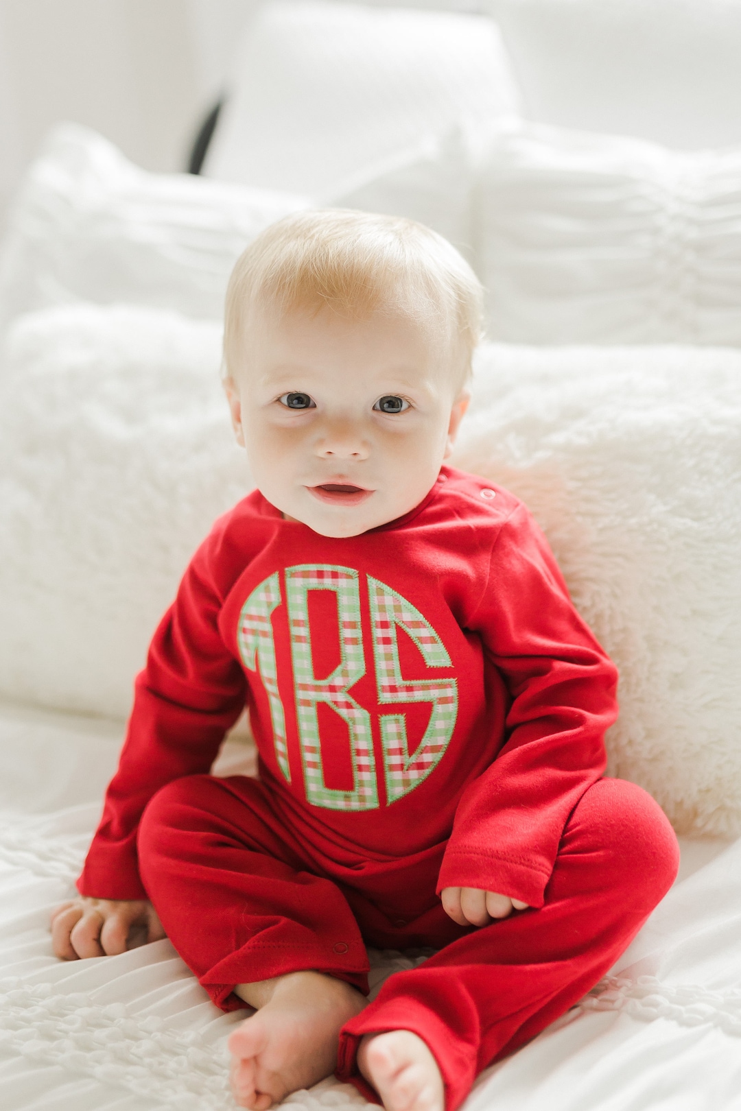 Boys Monogrammed Romper, Boys Christmas Outfit, Boys One Piece ...
